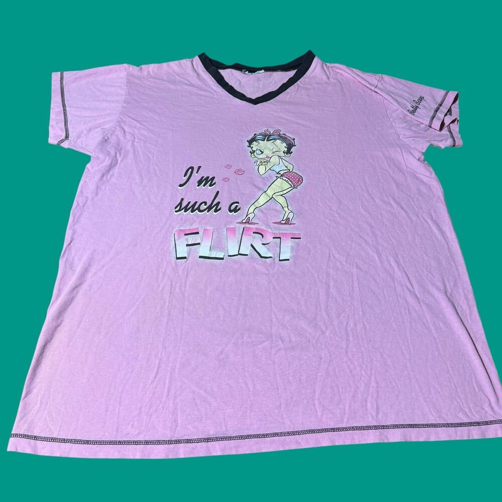 Vintage Betty Boop Womens Pink Nightgown Sleep Shirt Cartoon "Such a Flirt"